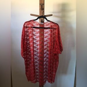 Red floral lace kimono